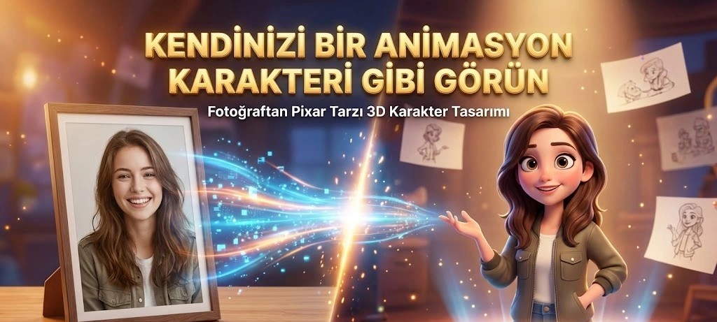 Kendinizi Bir Animasyon Karakteri Gibi Görün: Fotoğraftan Pixar ve Disney Tarzı 3D Karakter Tasarımı